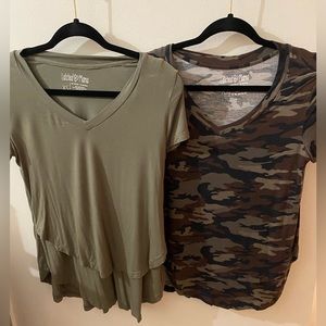 Latched Mama Boyfriend V-Neck Nursing Tee Olive & Camo bundle